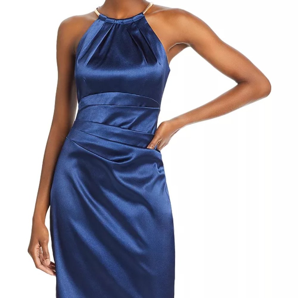 Women's blue satin party dress